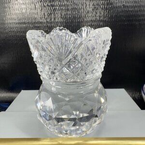 Vintage Bohemian Clear Crystal Toothpick Holder Sawtooth Edge Mini Vase Faceted